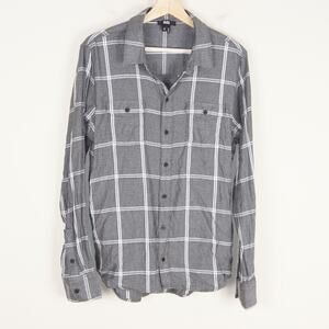 Paige Everett Plaid Brushed Flannel Gray Button Long Sleeve Button Shirt Mens M
